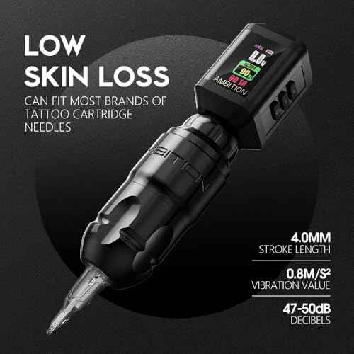 Ambition Lutin Rotary Tattoo Machine with Korall Tattoo Power Supply 2200mAh Straight Drive Bar - Wireless Tattoo Machine Short Tattoo Pen with Brushless Motor with RCA Cord for Tattoo Artist