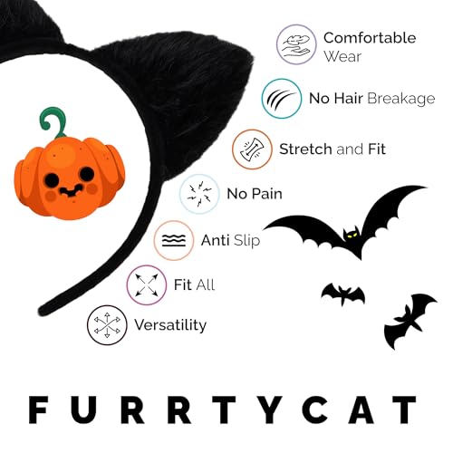 Halloween Cat Ears Headband ? Black Cat Ears Hair Accessory for Cosplay, Fancy Dress, Masquerade & Party Costumes (Soft Style)