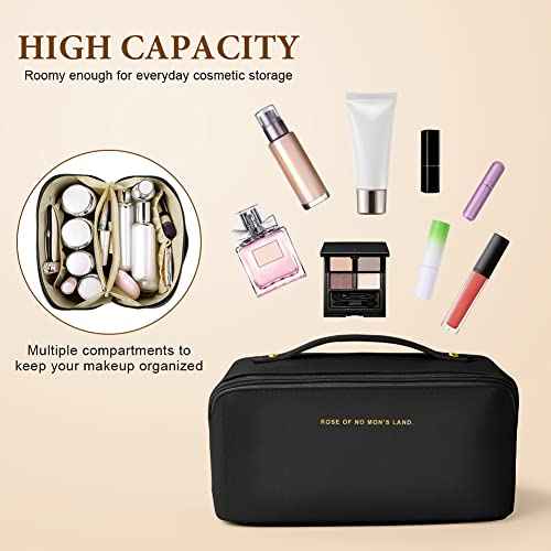 Premium Nylon Cosmetic Bag Travel Bag, Large Capacity Layered Cosmetic Bag Zipper Bag, Portable Travel Organizer Multifunctional Waterproof Bag, Easy to Carry, Gift for Women (New-Black)