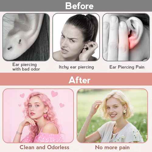 XANGNIER Ear Piercing Cleaner,Ear Piercing Cleaning Kit,Earring Hole Piercing Aftercare Cleaning Tool Set with 240pcs Disposable Ear Piercing Cleaner Floss,50pcs Cotton Swabs for Girls Women Men,Pink