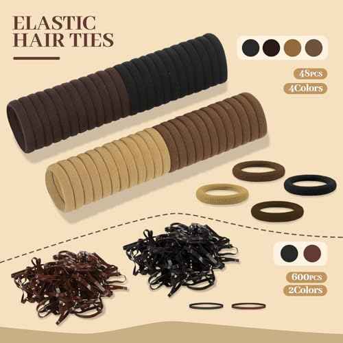 860Pcs Hair Accessories Set for Woman, Bow Hair Clips Hair Scrunchies Bobby Pins Claw Hair Clips Seamless Cotton Ponytail Holders Hair Ties Rubber Elastic Hair Bands with Organizer Box