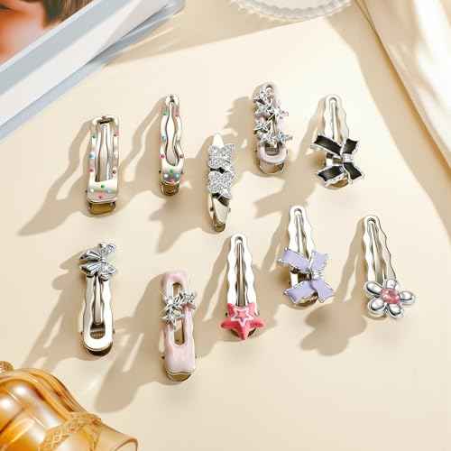 10 PCS Metal Hair Clips Silver Duckbilled Alligator Clips for Hair Styling Star Bow Butterfly Flower 2000s Hair Accessories for Girls Non Slip Hair Barrettes for Women Cool Hairpin Set