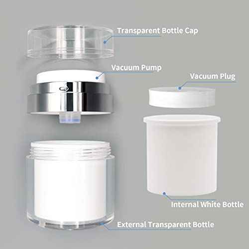 2Pack Airless Pump Jars with Cosmetic Spatula, 3.5 oz Empty Refillable Cosmetic Air Pump Jars Bottles Airless Lotion Cream Dispenser Portable Travel Makeup Containers (Silver)