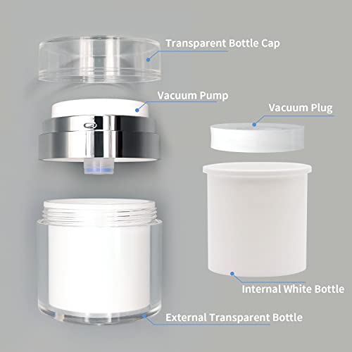 2Pack Airless Pump Jars with Cosmetic Spatula, 3.5 oz Empty Refillable Cosmetic Air Pump Jars Bottles Airless Lotion Cream Dispenser Portable Travel Makeup Containers (Silver)