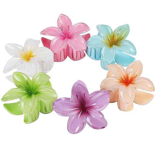 Flower Hair Clips for Women 6 Pcs Hawaiian Large Claw Clips Plumeria Medium Hair Claw Clips for Thick Thin Hair Hibiscus Tropical Beach Hair Accessories for Women Girls and Girls (ABS)
