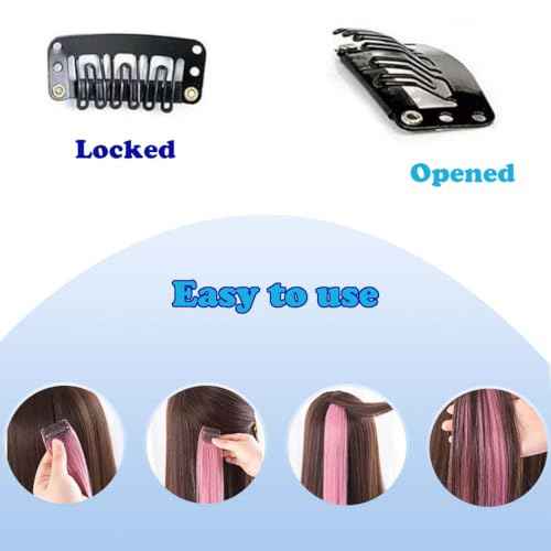 Colored Hair Extensions Clip In, 12 Pieces, 6 Blue + 6 Teal Blue