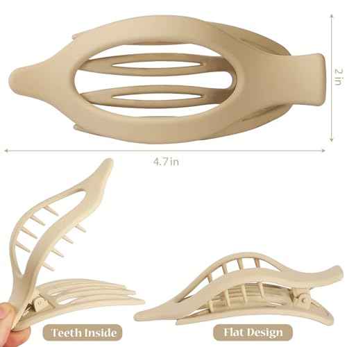 Flat Hair Clip 6 pcs Lay Down Claw Clips Hair Accessories for Women -Brown