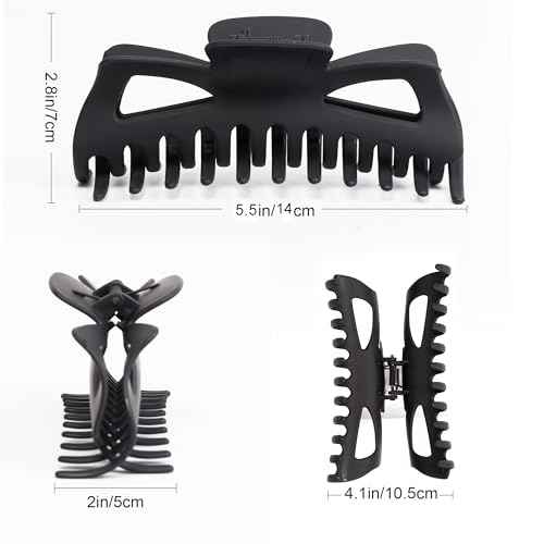Extra Large Claw Clips for Thick Hair, 6.3 Inch Strong Hold Matte Jumbo Accessories for Women Long Curly Hair Cute Nonslip French Giant Big Jaw Clip for Heavy Duty Hair XL Huge(Black Brown)