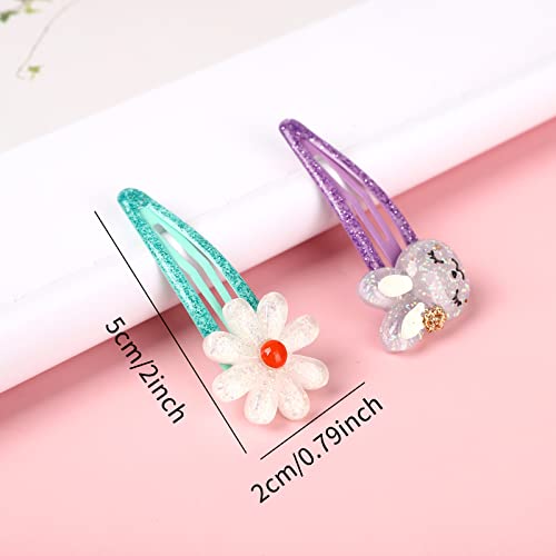 Girls Unicorn Hair Clips Toddler Girls Snap Clips with Cute Flower Pattern,Lovely Rabbit Metal Snap Hair Pins,Cute Flower Hair Clip for Toddlers Kids(B)