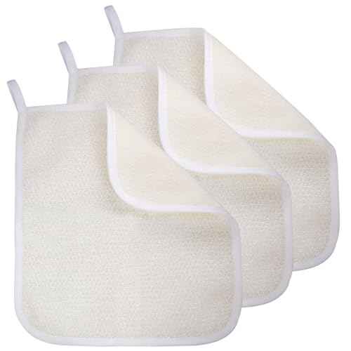 Exfoliating Washcloth (3 Pack), Shower Cloth for Body and Face Exfoliator Scrubber, Two Sides Exfoliate Shower Rag Wash Cloths Nylon Cotton Loofah Sponge Scrub Towel estropajos para el cuerpo