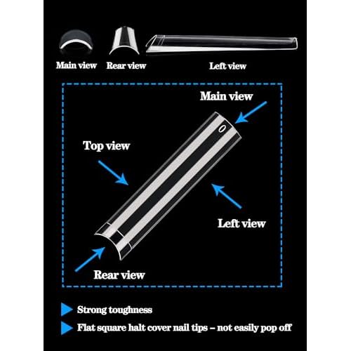 240PCS No C Curve Square Nail Tips, XXXL Half Cover Clear Nail Tips for Acrylic Nails, 3XL Straight Tapered Square Fake Nails Tips Set, 12 Sizes Flattened Acrylic Nails Tips for Nail Salons and DIY