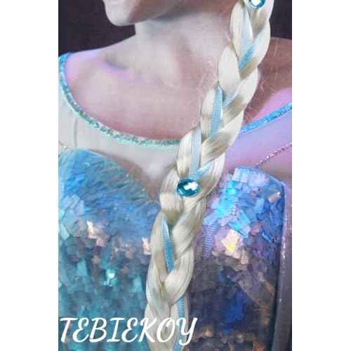 Princess Rapunzel Long Braided Wig Headbands Princess Dress up Wigs Hairpiece with Flowers for Halloween Christmas Party Costume Hair Accessories,Blue