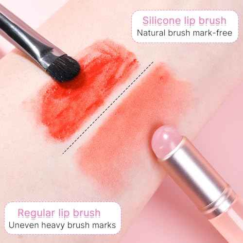 2 Pcs Silicone Lip Brush with Cap for Lipstick Lip Gloss(Pink)