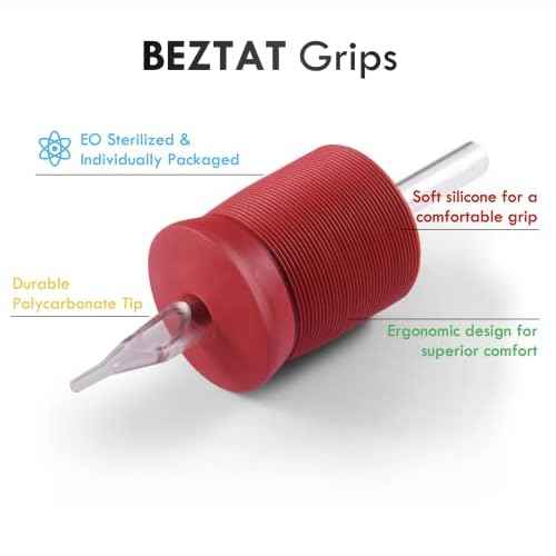 1.25 Inch Ultra Premium Red Soft Silicone Grip w/Long Clear Disposable Tubes & Tips- 15 Pack, Diamond Tip (14DT)