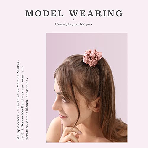 MTSNOO 100% Pure 22 Momme Mulberry Silk Scrunchies with Elastic Band, 1 Pack, Light Pink, for Hair Sleep, for Women and Girls
