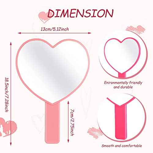 3 Pcs Handheld Heart Mirror Cute Plastic Heart Shaped Mirror with Handle Gifts for Women Her Birthday Party Favor Cosmetic Travel Makeup