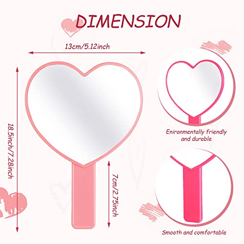 3 Pcs Handheld Heart Mirror Cute Plastic Heart Shaped Mirror with Handle Gifts for Women Her Birthday Party Favor Cosmetic Travel Makeup