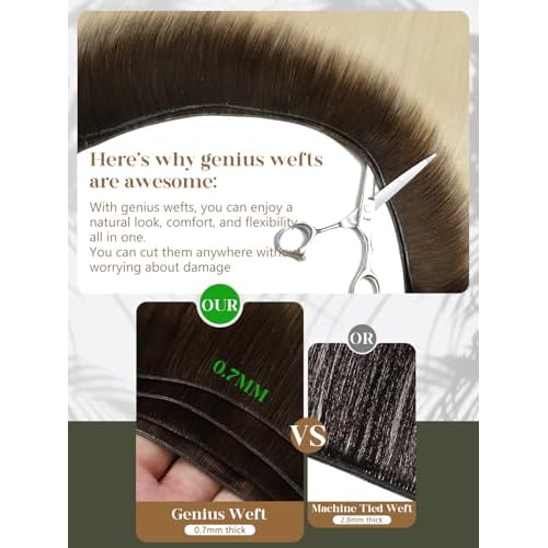 Loxxy Genius Weft Hair Extensions Human Hair Ombre Rooted Darkest Brown To Platinum Blonde Virgin Hair Hand Tied Human Hair Weft Extensions 60g 22inch R#2/60A