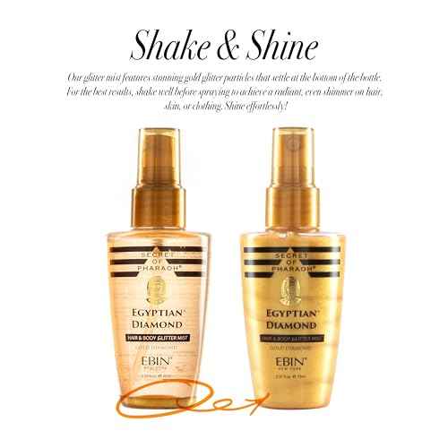SECRET OF PHARAOH Egyptian Diamond Glitter Mist - Gold 2.37fl.oz | Hair, Face & Body Spray | Long-Lasting Quick-Dry Shimmer for Festivals, Raves, Clothes & Travel Essentials