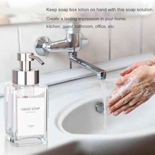 Foaming Soap Dispenser with Stainless Steel Pump, 12oz Refillable Glass Liquid Dish Soap Bottles for Bathroom, Kitchen Sink, Home Decor