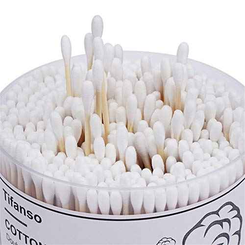 tifanso 500 Count Cotton Swabs, Natural Double Round Strong Wooden Cotton Tip Sticks Buds for Ears, Cruelty-Free Ear Swabs with Storage Box