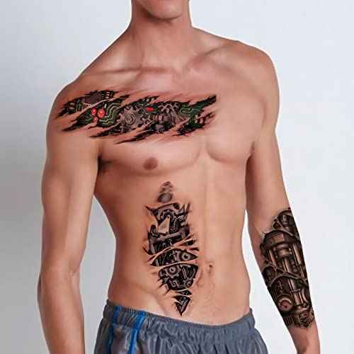 ROARHOWL Very cool machine 3D realistic fake tattoos£¬wound robot makeup Temporary Tattoos for men women (Design 5)