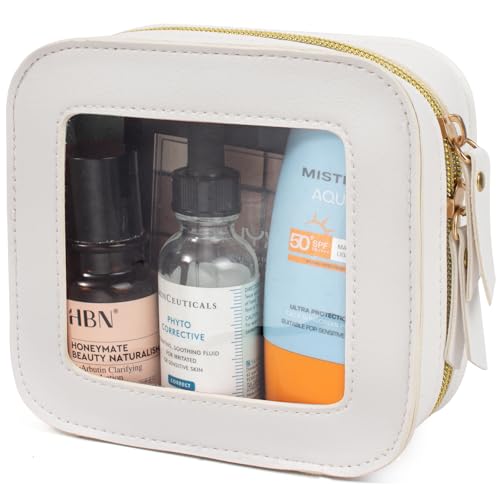 LETGO Mini Makeup Bag,Clear Makeup Bag Cute Travel Makeup Case Pouch Purse Essentials Car Accesories for Women,Travel Essentials Organizers (White, Mini)