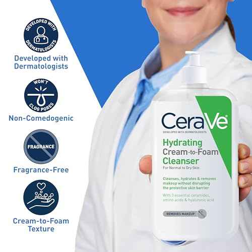 CeraVe Hydrating Cream To Foam Cleanser, Makeup Remover Face Wash For Dry Skin, Foaming Facial Cleanser With Hyaluronic Acid, Normal To Dry Skin, Fragrance Free & Non Comedogenic, 19 Fluid Ounce