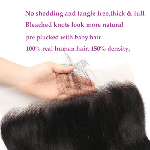 13x4 Lace Frontal Straight Ear to Ear Human Hair HD Transparent Lace Frontal Closure With Baby Hair Skinlike 18inch 100% Virgin Brazilian 13x4 Straight Human Hair Frontal Closure Natural Black