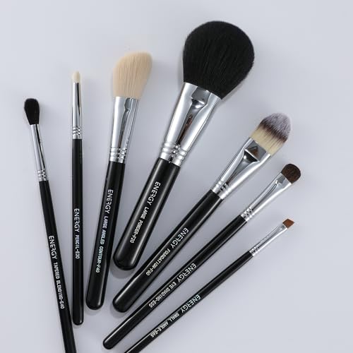 ENERGY Makeup Brush Set 7PCS Premium Synthetic Foundation Powder Bronzer Blush Contour Highlighter Eye Shadows Concealer Eyebrow Blending Makeup Brushes with Travel Case