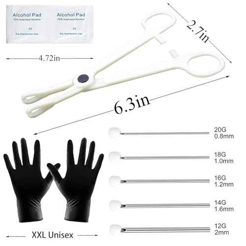 Piercing Kit 35PCS Professional Piercing Kit Includeds 25PCS Mixed 12G 14G 16G 18G 20G Ear Nose Piercing Needles 2PCS Piercing Clamps 6Pcs Clean Tools 2 Gloves for Ear Nose Piercing Kit