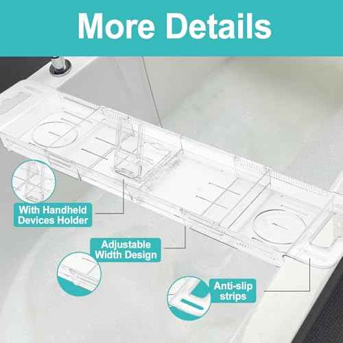 Expandable Bathtub Tray Caddy, Clear Bath Tray for Tub for Bath Relaxing, Foldable Bath Table Trays, Bathtub & Bathroom Accessories for Women Gift, Anniversary or Wedding Gifts, New Home