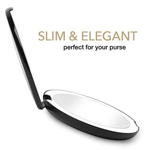 Fancii LED Lighted Travel Makeup Mirror, 1x/10x Magnification - Daylight LED, Compact, Portable, Large 5¡± Wide Illuminated Folding Mirror