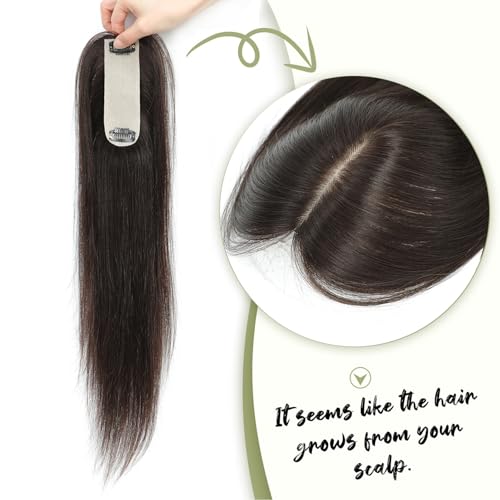 Urbeauty Hair Toppers for Women Real Human Hair for Thinning, 16 inch 1.5¡±x5¡±Silk Base Upgrade Topper, Clip-in Volume Enhancer, Natural-Looking, No Glue, Breathable, Lightweight