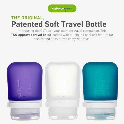 humangear GoToob+ 3-Pack (Small) | Refillable Silicone Travel Bottle | Locking Lid | Food-Safe Material, Clear/Purple/Teal, Small (1.7 fl.oz; 53ml)