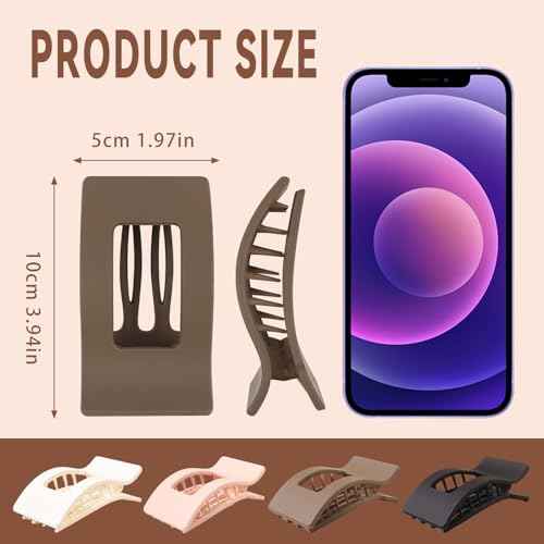 Flat Hair Clips Claw for Women,Ergonomics Large Flat Claw Clips for Girls, Non-Slip Strong Hold French Hair Clips for Thick Thin Hair Pack of 4
