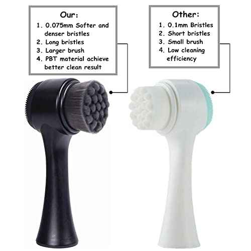 Face Brush 2 in 1, Facial Cleansing Exfoliating Scrubber Brush, Silicone Double Side Manual Face Wash Scrub Brush with Soft Bamboo Charcoal Fiber for Deep Pore Cleansing, Massaging, Skin Care