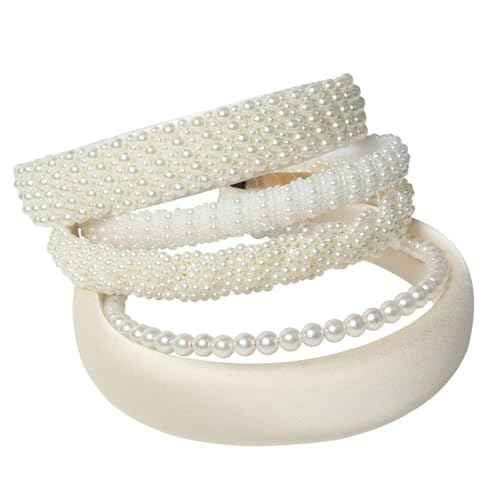 5Pcs White Pearl Headbands for Women Faux Pearl Beaded Headbands Cute Padded Headband for Women Party Wedding Hair Accessories for Bridal