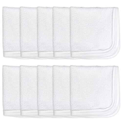 HonestBaby 10-Pack Terry Wash Cloths in Gift Box 100% Organic Cotton for Infant Baby Boys, Girls, 10-Pack White, One Size