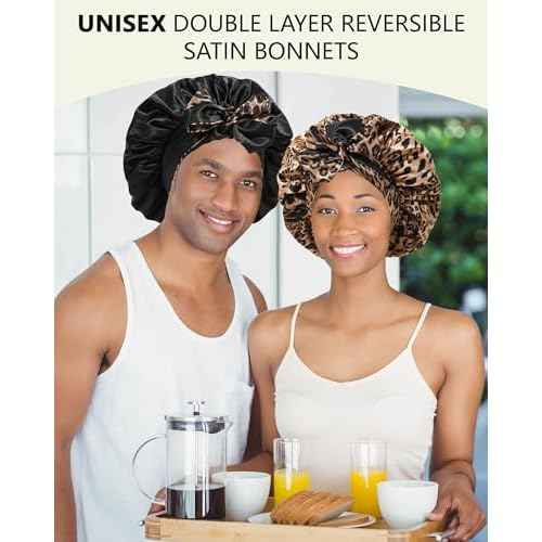 Satin Bonnet Silk Hair Wrap for Sleeping - Reversible Night Cap with Tie Band (Leopard + Black)