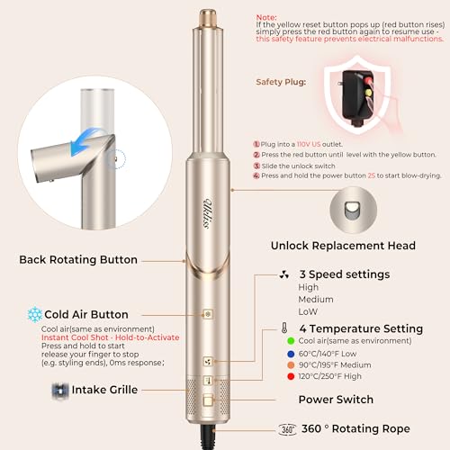 Ukliss 8 in 1 Hair Dryer Brush & Multi Hot Air Styler?Foldable 110,000 RPM Blow Dryer Brush Tool Set with Diffuser Auto-Wrap Curler for Fast Drying Curling Straightening Hair Daily Styling (1.25'')