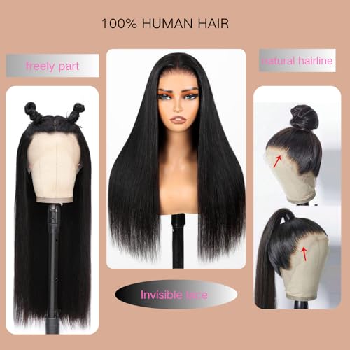 NVL Straight Lace Front Wigs 220 Density 13x4 HD Transparent Lace Frontal Wigs for Black Women Glueless Pre Plucked with Baby Hair for Daily Life Natural Color 22 Inch
