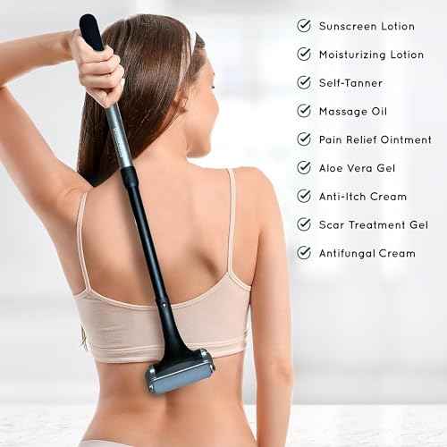 Lotion Applicator for Back - Sunblock and Sunscreen Application Roller - Apply Moisturizer, Cream, Ointment, Oil, Self Tanner - Daily Living Aids - Reacher - Back Scratcher Upgrade ? Washable
