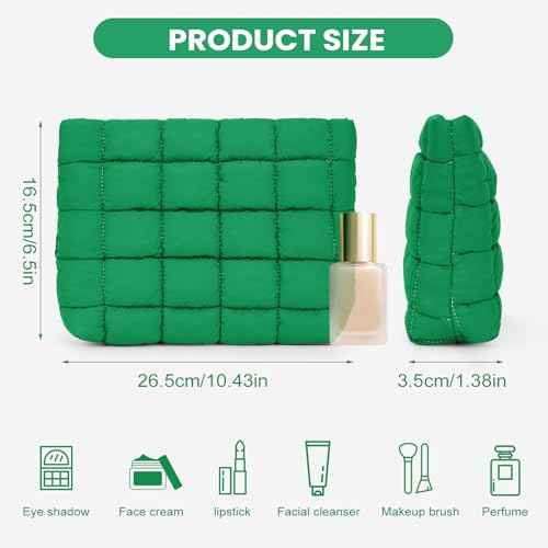 Puffy Quilted Makeup Bag Cosmetic Bags Travel Cute Puffer Solid Toiletry Organizer Pouch Storage Clutch for Women