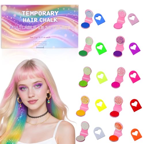 Hair Chalk for Girls Colors Washable Temporary Glittering Hair Dye Birthday Halloween Christmas Gifts for Girls Kids Age 5-13 Years Old (10 Colors)