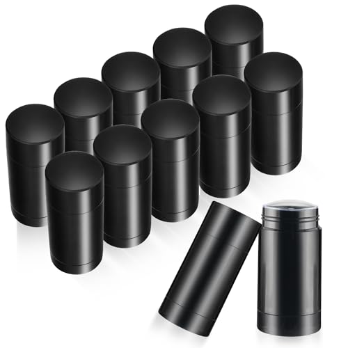 12 Pcs 30g/1oz Black Deodorant Containers Refillable Bottom Refilling Round Stick Plastic Twist Up Deodorant Bottles for DIY Chapstick Lip Balm Crayon