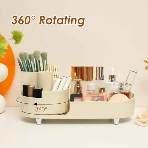 Makeup Organizer Countertop Rotating Makeup Organizer for Vanity Large Capacity Cosmetic Display Case with Makeup Brush Holder Cosmetic Organizer Countertop£¨Cream£©