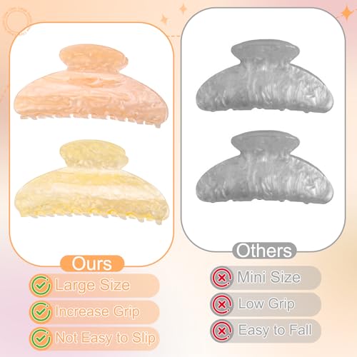 4.2 Inch Large Acrylic Claw Clips, Cute Champagne Blonde Hair Clips Strong Hold Hair Claw Barrettes for Thick Thin Hair, 4 Pack Stylish French Hair Accessories for Women Girls