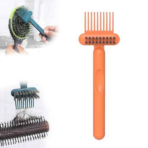 2-in-1 Comb Cleaner with Pick and Bristles, Comb Cleaning Brush, Effortlessly Removes Hair, Hairbrush Cleaner Tool Rake, Hairbrush Cleaning Tool Home and Salon Use (Orange)
