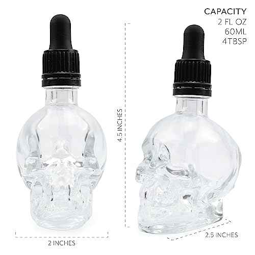 Cornucopia Brands Skull Glass Dropper Bottles (Pack of 2, 2oz, Clear) Bitter Flavor Tattoo and Beard Oil Dispenser